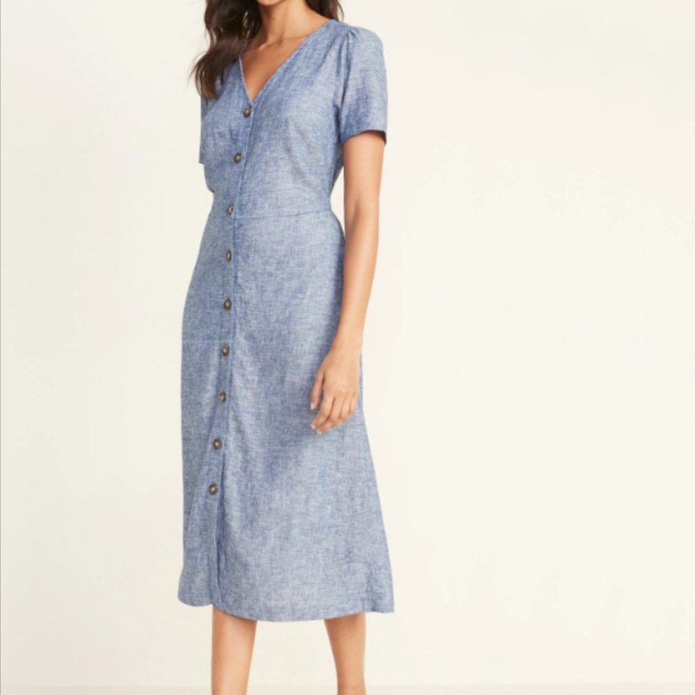 Old Navy - Button Front Linen Blend Midi Dress